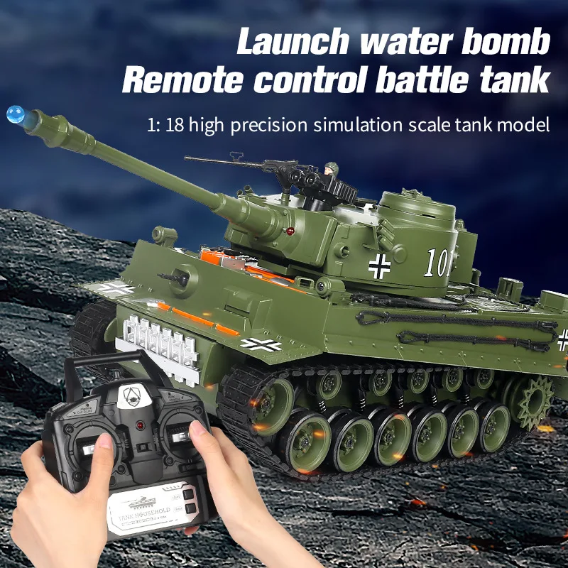 Rc Tank Schieten Water Kogel Rook Infrarood Afstandsbediening Tank Speelgoed Tijger Militaire Model Vibrerende Terugslag Met Geluid Led Boy Cadeau