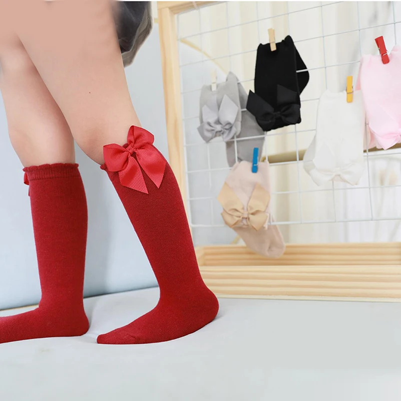 

Big Ribbon Bowknot Socks for Toddler Girls Clothing Children Knee High Tube Socks for Children Leg Warmers Baby Stuff Christmas