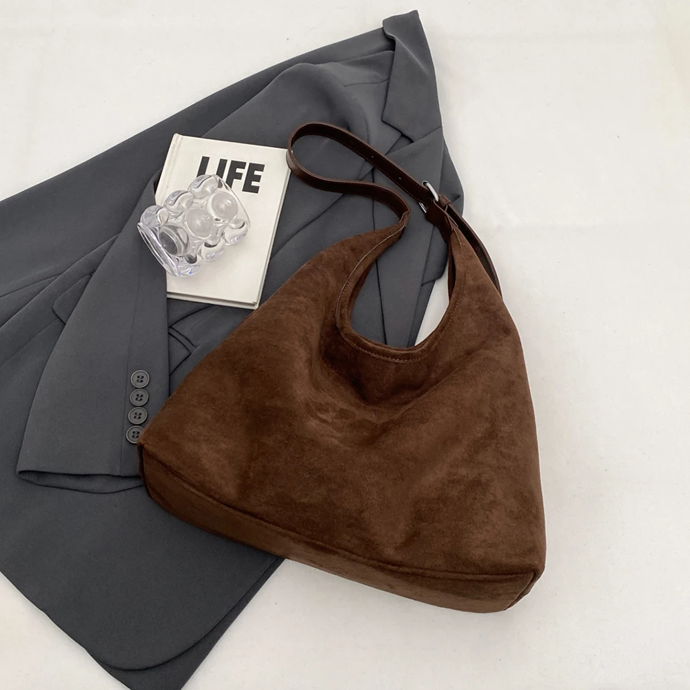 Women Suede Shoulder Bag Fashion Tote Bag Solid Color Stylish Crossbody Bag Adjustable Strap Top Handle Bag Daily Commuting Bag