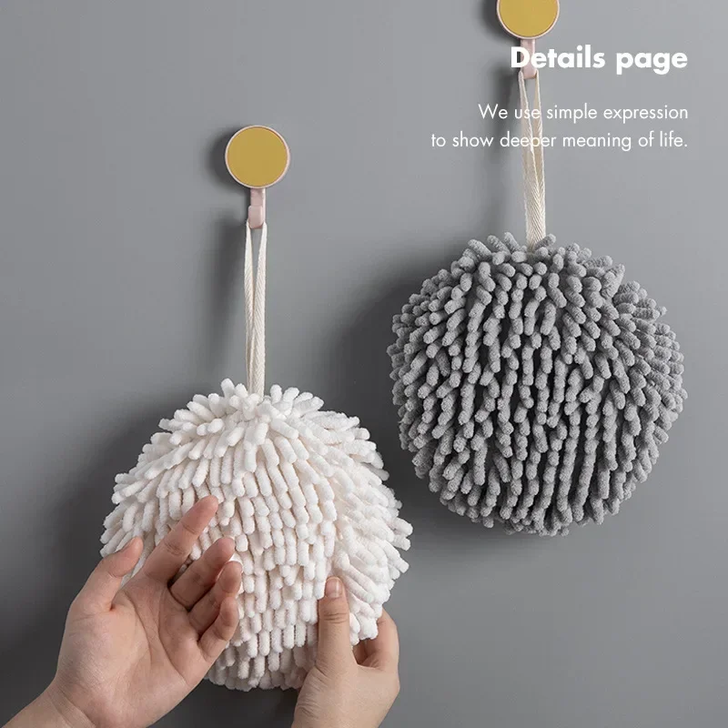 Chenille Hand Towels Kitchen Bathroom Hand Towel Ball with Hanging Loops Quick Dry Soft Absorbent Microfiber