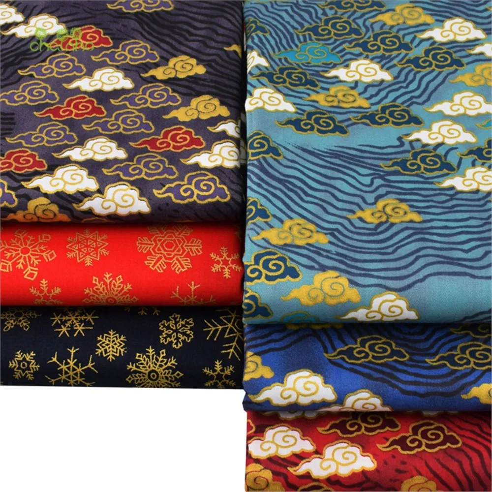 Chainho,Printed Twill Weave Cotton Fabric,DIY Quilting Sewing Material,Patchwork Cloth,6 Designs Bronzing Series,2 Sizes,15C362