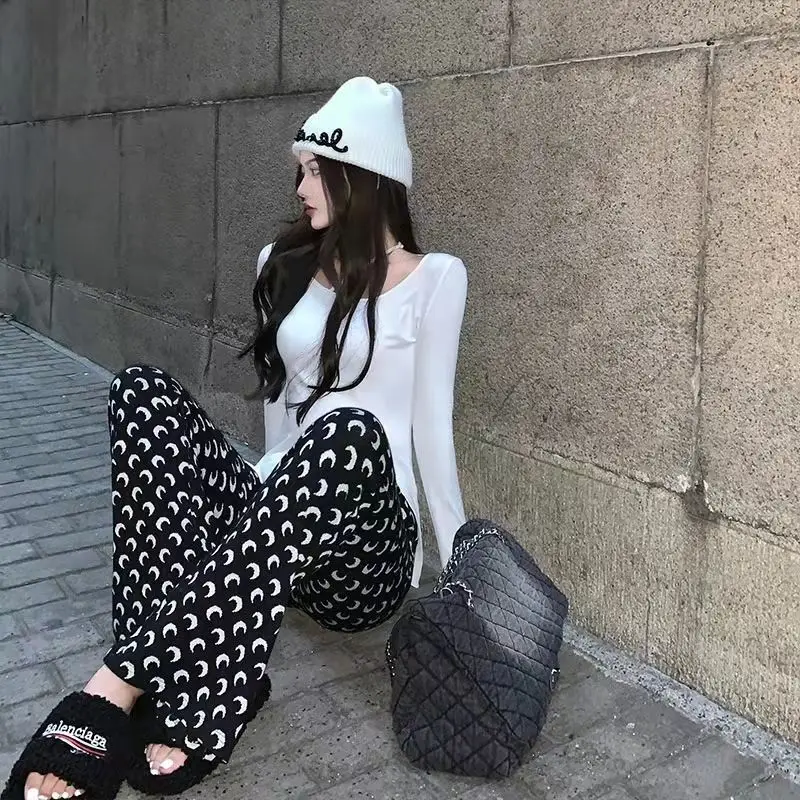 Thin Fit Summer Moon Print Long Flare Pant Slim Slight Bootcut