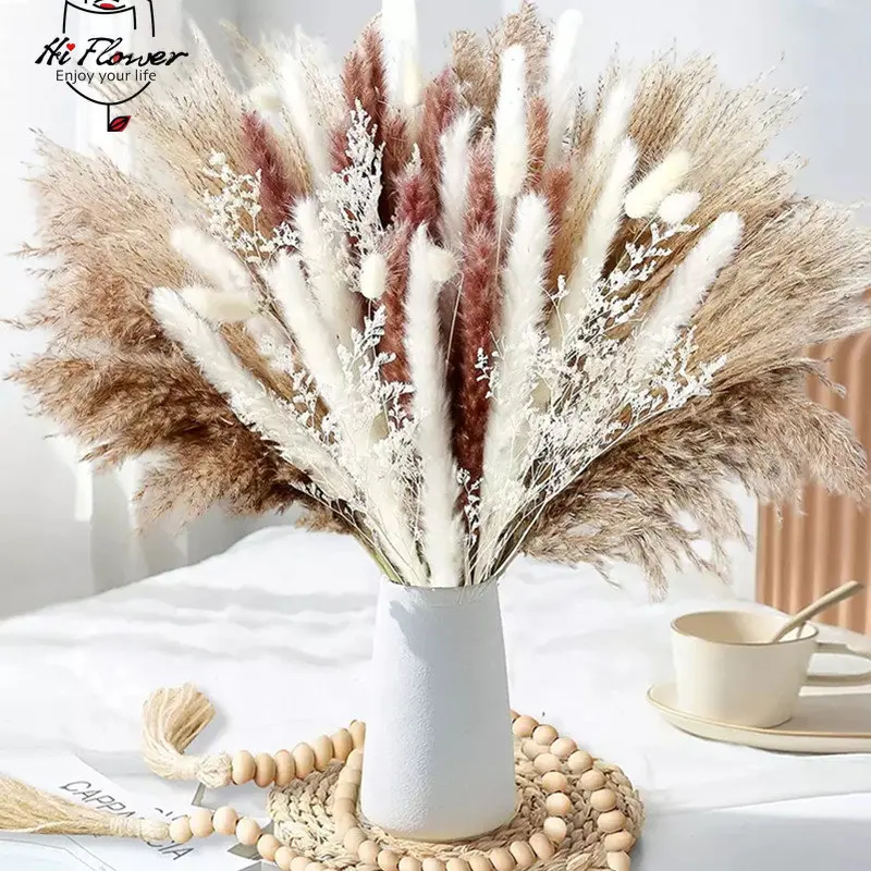 

80pcs Dried Flowers Pampas Grass Bouquet for Wedding Home Decoration Lovergrass Bunny Rabbit Tail Artifical Flower Country Decor