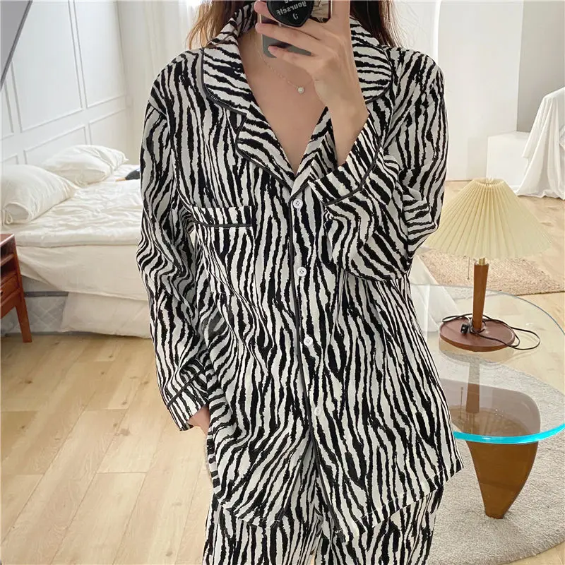 

Pijama Set Woman 2 Pieces Nightie Sleepwear Home Clothes Zebra Pattern Pajamas Girl Winter Pyjama Female Suit Outfits Homewear