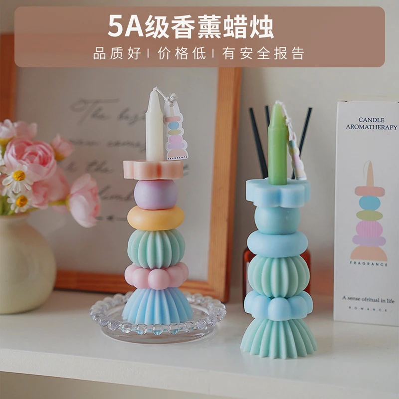 قوس قزح تكويم شمعة معطرة DIY بها بنفسك ديكور المنزل الشموع اللبنات تفتق شمعة ديكور المنزل الحديث