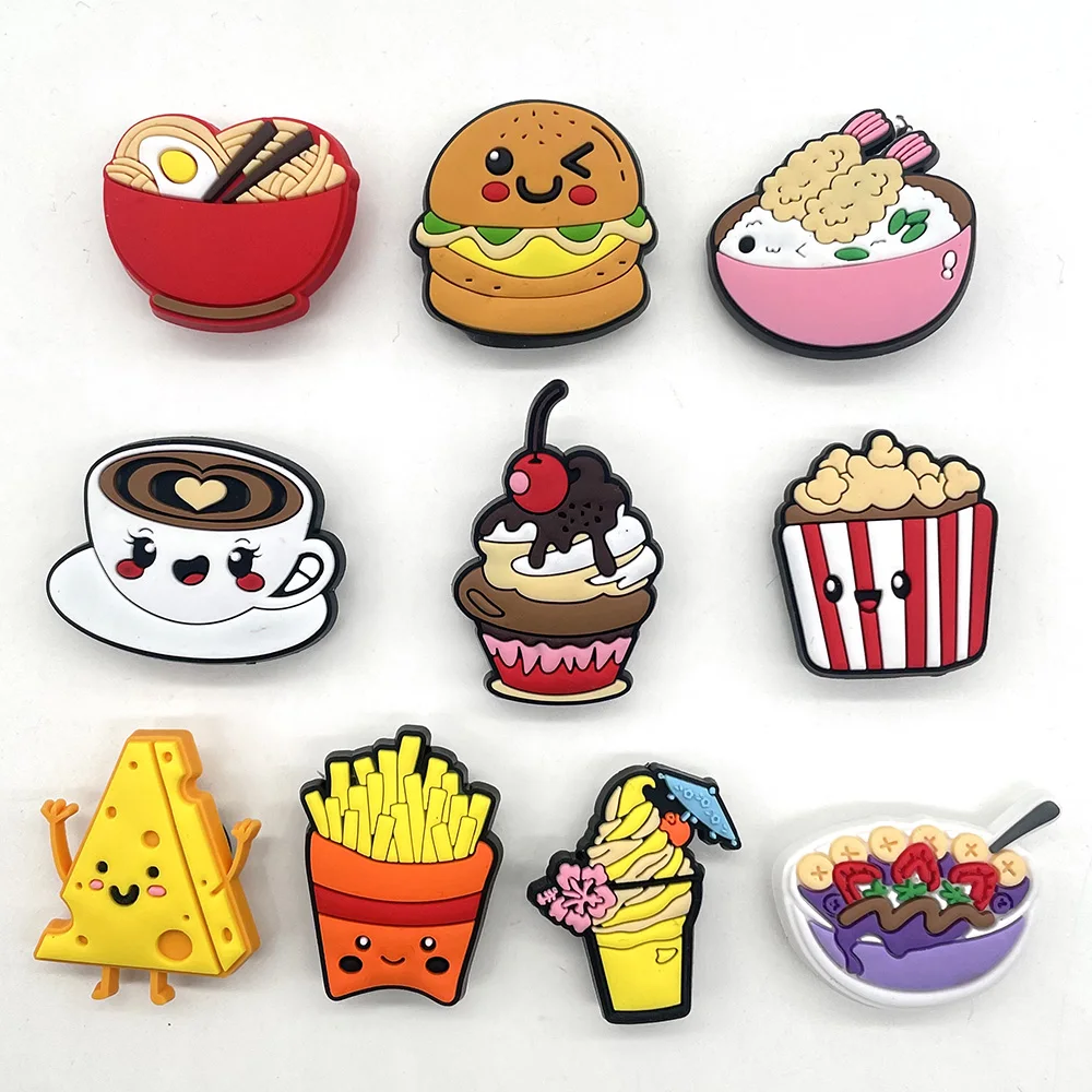 

10pcs/Set Delicious and lovely food Shoe Charms for Croc Sandals Funny jibz Clogs Decoration PVC Accessories Unisex Kids Gifts