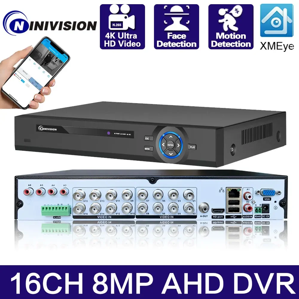 

4K DVR 16CH CCTV Video Recorder For AHD Camera Analog Camera IP Camera Onvif P2P 8MP H.265 SATA Support Install 2pcs 8TB HDD DVR