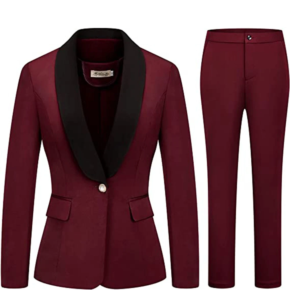 Women's 2 Piece Business Suit Set One Button Solid Color Blazer Trouser-Suit One Button Office Suit For Women
