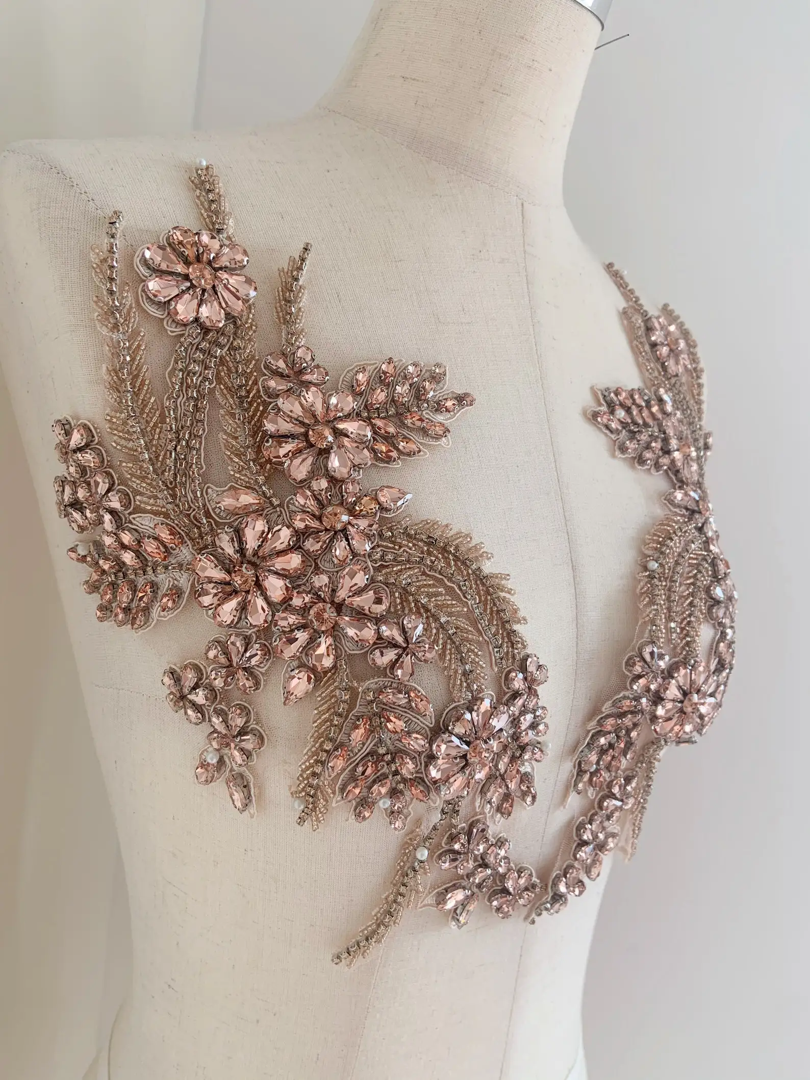 

Peach Iridescent Rhinestone Appliqué, Sparkle Crystal Bodice Patch, Handmade Couture Supplies, Dance Costume Supplies