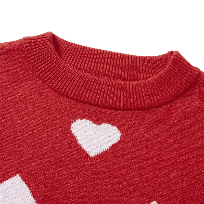 Blotona Family Matching Valentine's Day Sweaters Long Sleeve Round Neck Heart Print Pullovers Knit Tops 5