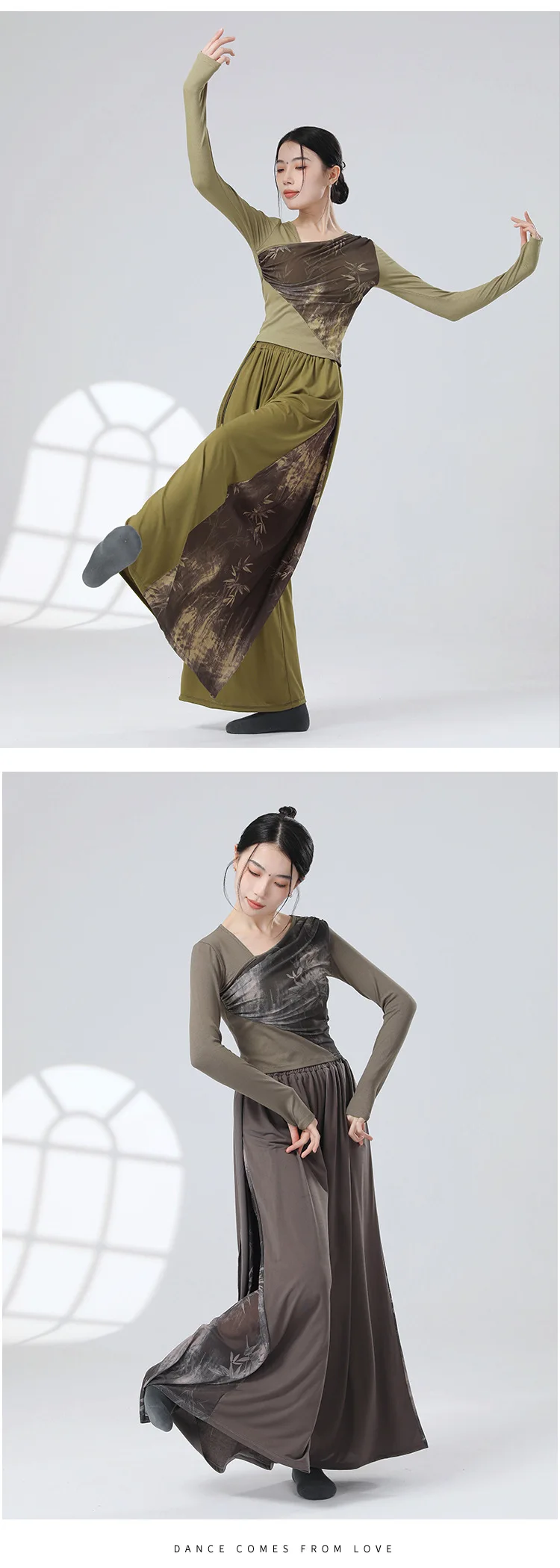 UMI MAO Chinese Style Pants Patchwork Ink Water Yarn Diagonal Collar Design, Long Sleeved Modern Dance Body Shape Clothing