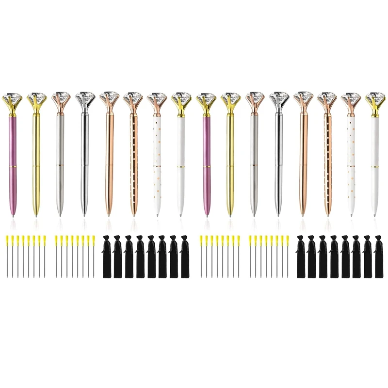 

Big Diamond Pens-32 Ink Pen Refills (Blue, Black) 16 Novelty Jewel Pens With 16 Velvet Gift Bags