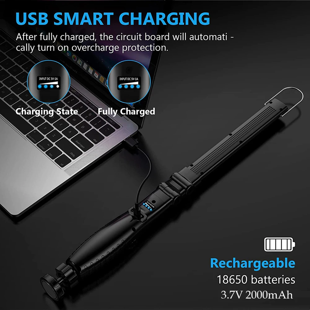 COB LED 캠핑 텐트 램프, USB 충전식 LED 손전등 토치, 마그네틱 작업 접이식 후크 조명, 야외 자동차 수리용