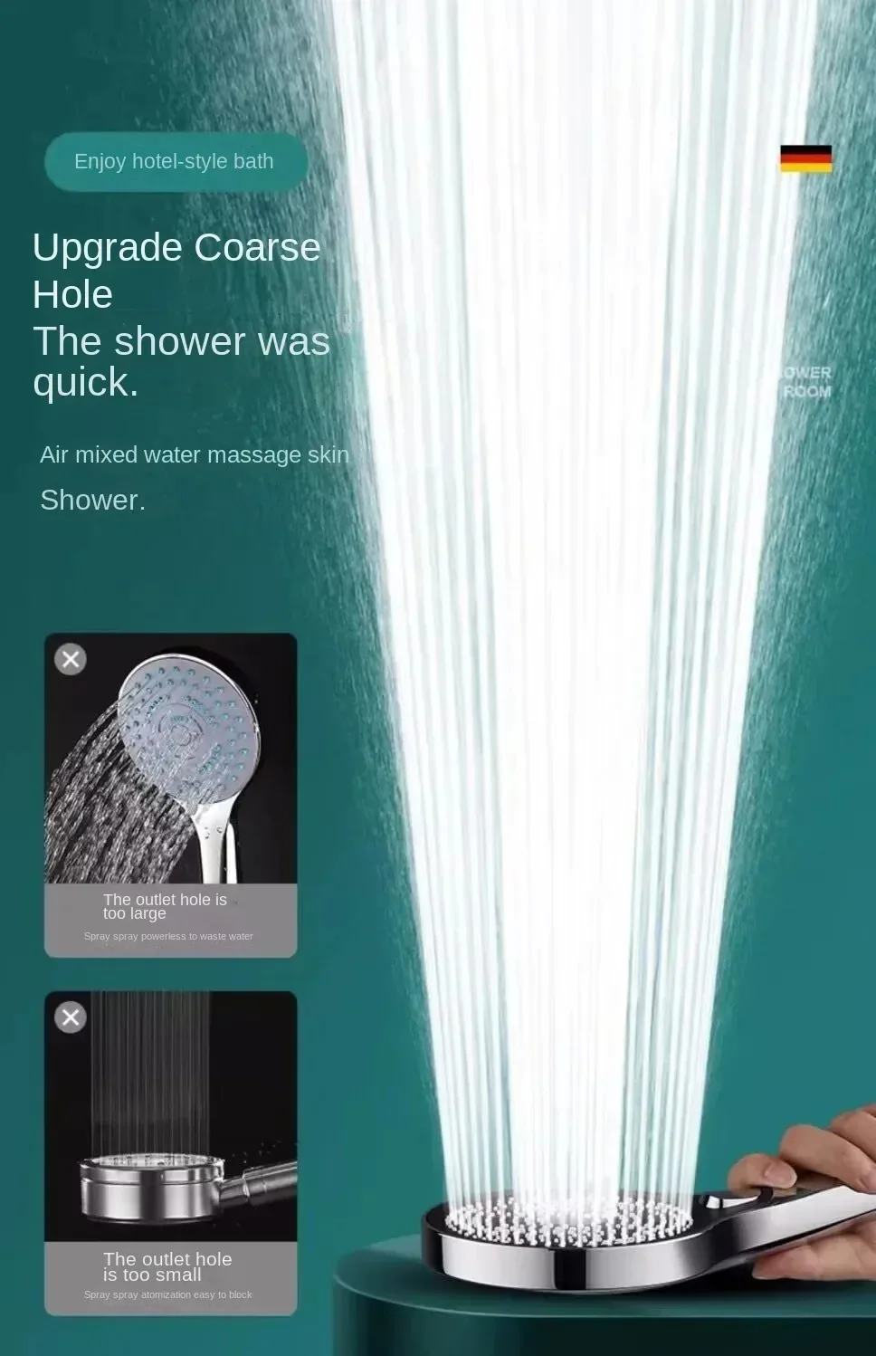 Shower Head 13CM Large Panel 3 Modes High Pressure Water Massage With Filter Element Bathroom Bathing tools bathroom accessories