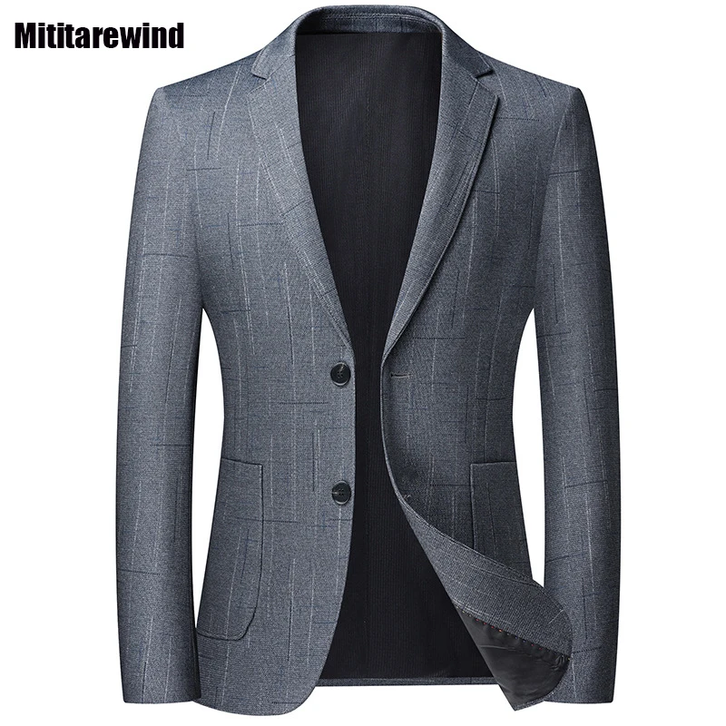 

2024 Spring New Blazers Men Brand Suit Business Causal Luxury Blazers No Ironing Gray Slim Fit Plaid Suit Jacket Fashion Coats