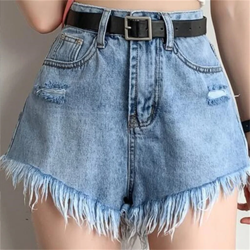 

2022 New Denim Blue Raw Edge Broken Hole Loose Denim Shorts Black Student Casual Shorts Temperament Trend Women Shorts
