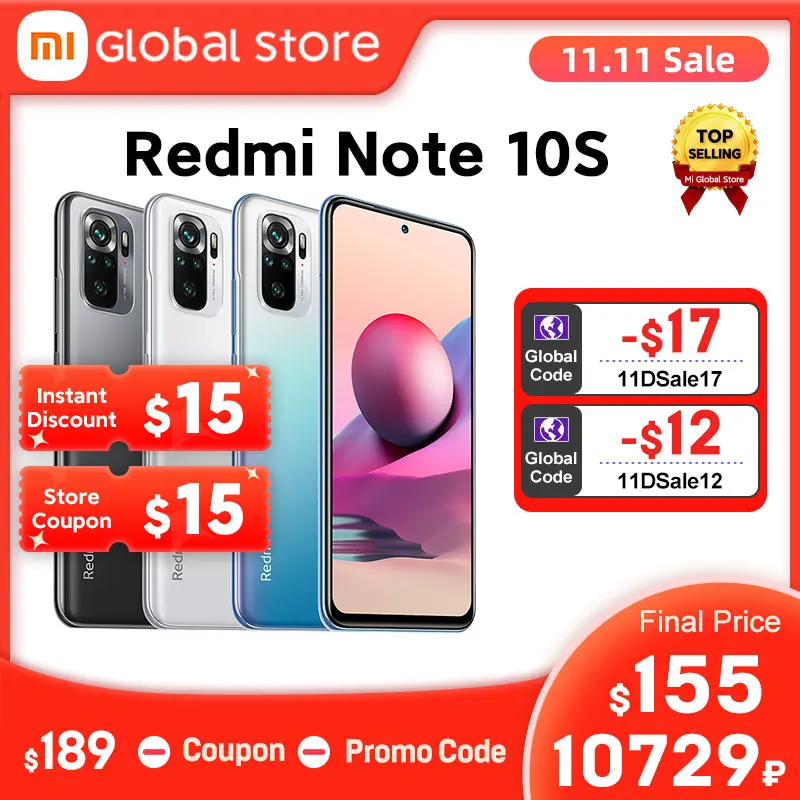نسخة عالمية من هاتف شاومي ريدمي نوت 10S برامات 6 جيجابايت/8 جيجابايت وذاكرة 128 جيجابايت هاتف ذكي هيليو G95 وشاشة 6.43 بوصة AMOLED كاميرا 33 واط وبطارية 5000 مللي أمبير/ساعة وكاميرا رباعية - 