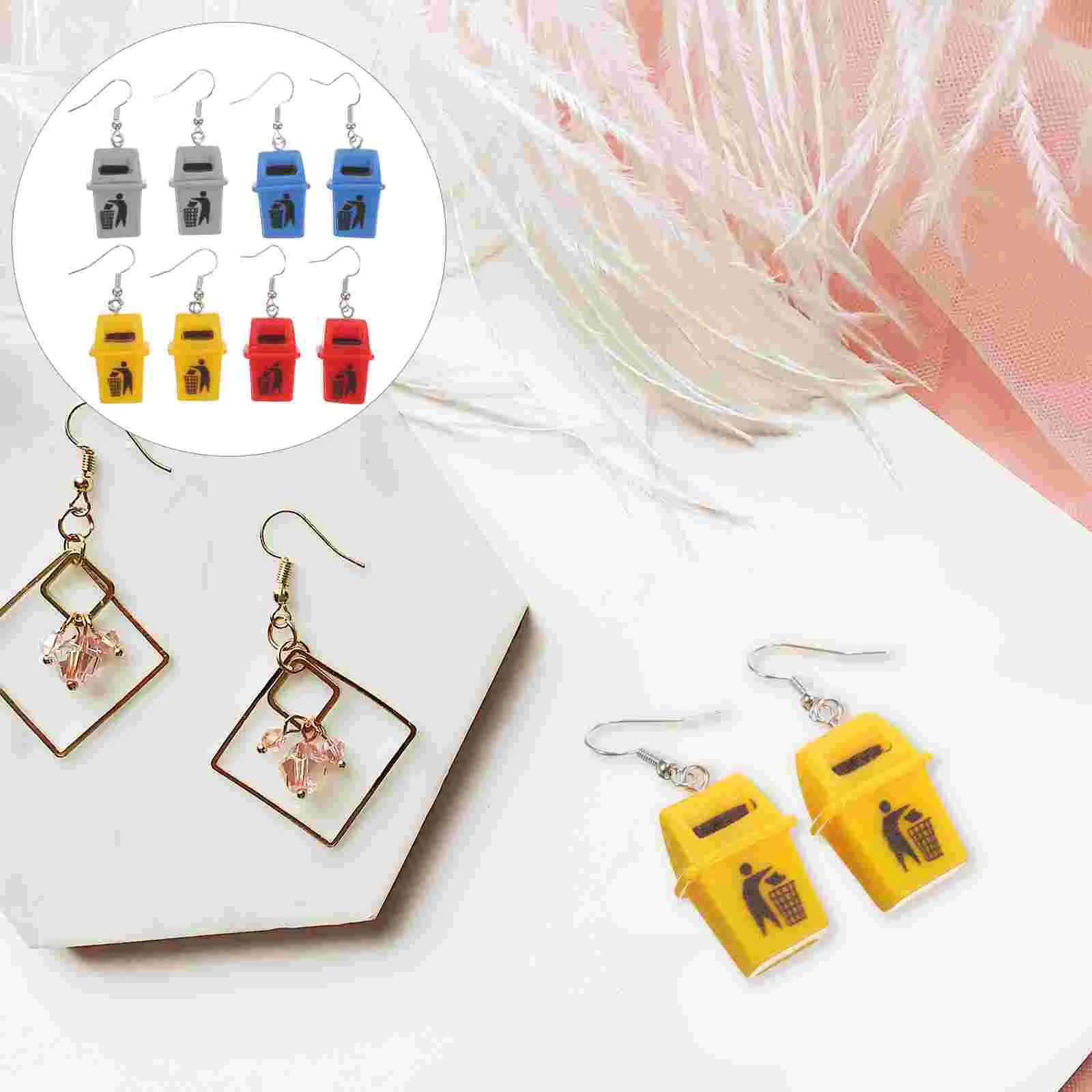 

4 Pairs Ring Funny Earrings Miss Locket Dangle Plastic Costume Jewelry for Women