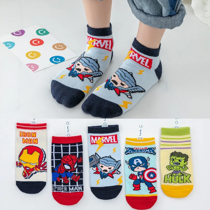 Kids Socks Anime Figure 5 Pairs Children Socks iron Spider Prints Kids Boy Short Socks Cartoon Baby Spring Summer Boat Sock Birthday Gift