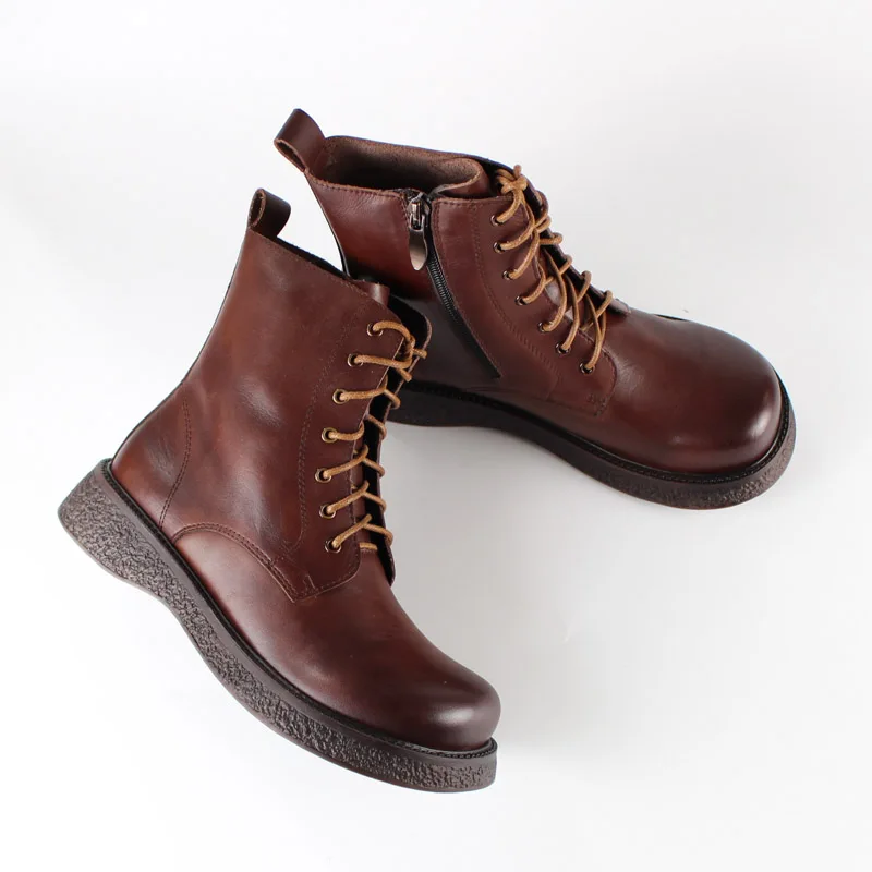 

2023 autumn winter Women ankle boots natural leather 22-25cm Waxing retro cowhide+pigskin full leather modern boots short boots