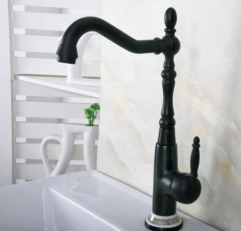 

Washbasin Faucet Black Finish Brass Single Handle Hole Deck Mounted Swivel Spout Kitchen And Bathroom Sink Mixer Tap 2nf653