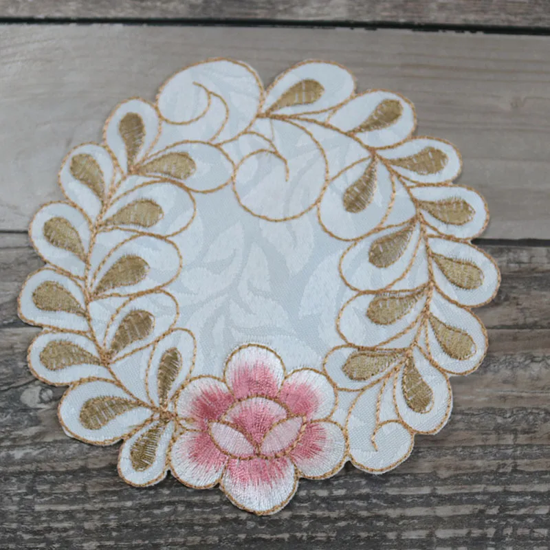 HOT satin flower embroidery table place mat cloth Wedding Christmas party dish placemat kitchen Table decoration and accessories