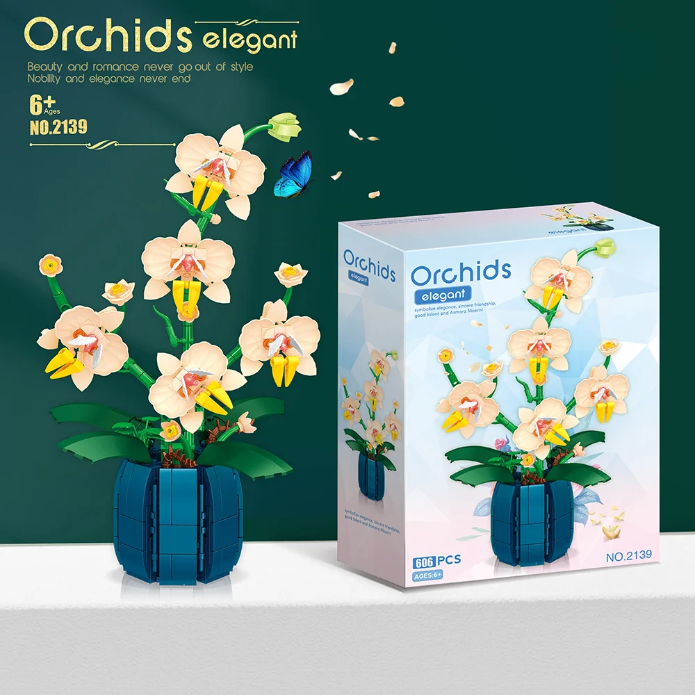 Building Blocks Orchid Flowers Bouquet Flower Blocks Bonsai Plant Model Bricks Romantic DIY Home Decoration Toy for Kids Gift 3