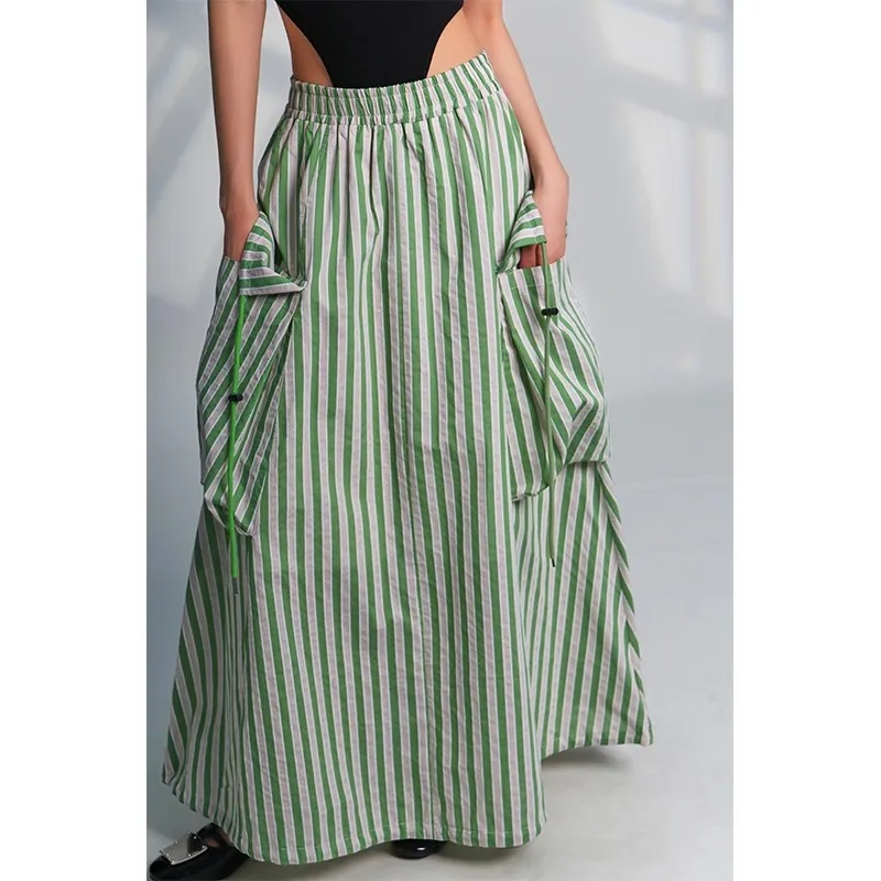 

Women's Runway Fashion Brand Spring Summer Striped High Quality A-line Skirt Female Autumn Winter High Waist Skirt TB1667
