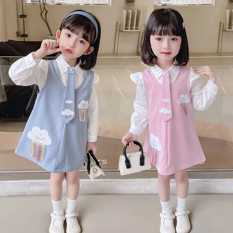 

New Fashion Girls Shirt Vest Skirt Autumn Children's Casual Bottoming Shirt Vest Dress For 1-10 Year Girls Boutique Clothing