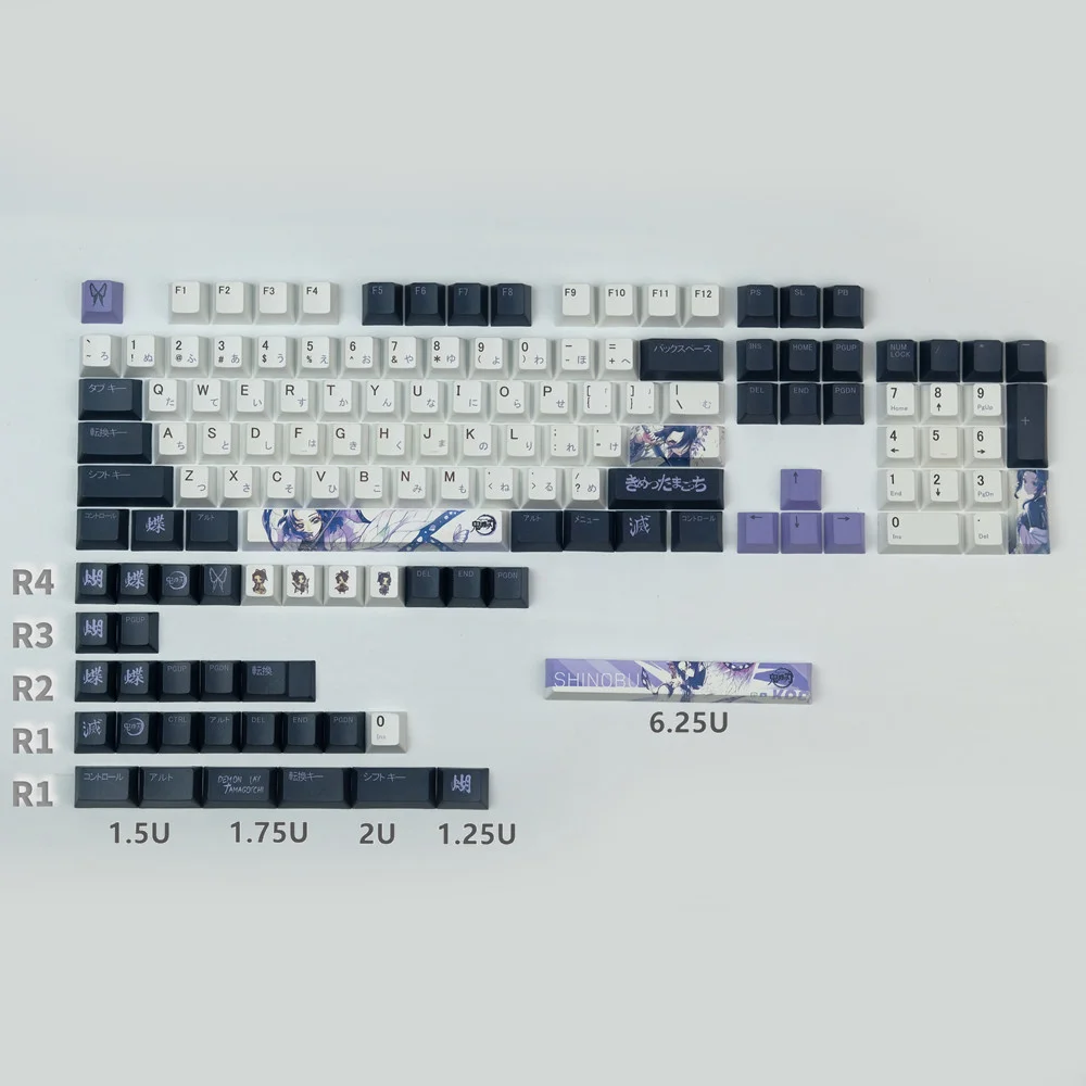 Conjunto Pbt Tintura Sublimação Anime Keycaps Kochou Shinobu Tema Chave Caps para Demônio Slayer Cherry Perfil Keycap 1 - Imagem 3