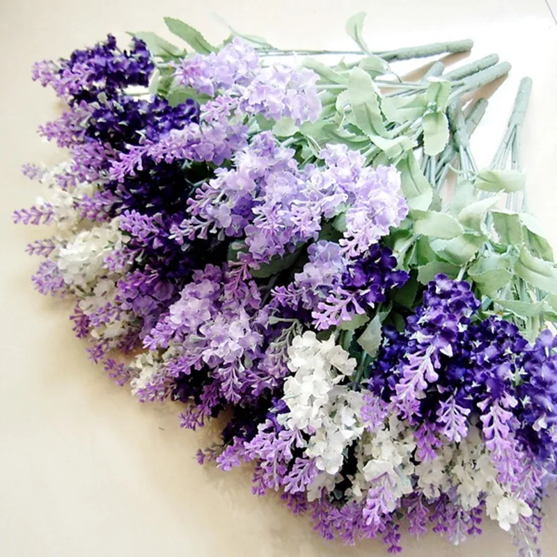 10 Heads Lavender Artificial Flowers Romantic Wedding Bridle Bouquet Outdoor Garden Decor Plants Silk Fake Flower for Home Table