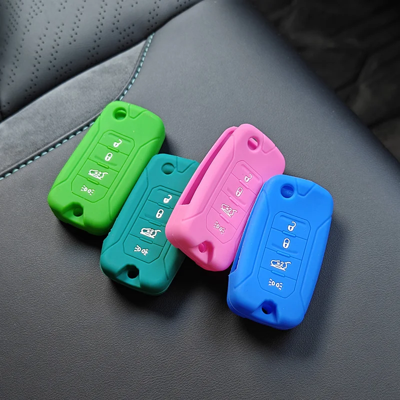 Soft Rubber Silicone Key Case Cover Holder Keychain for Jeep Renegade-Compas Remote Flip 4 Button Protective Skin Hood key case key case cover remote control case cover