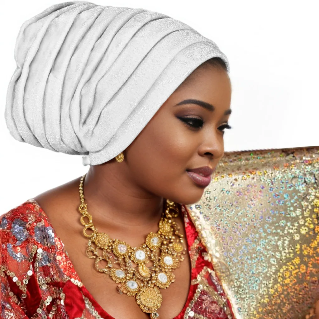 Elegant Glitter Pleated Turban Cap for Women: Stylish Head Wrap and Headpiece
