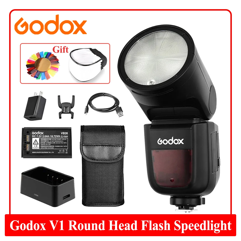 

Вспышка Godox V1 Speedlight TTL HSS Li-Ion с круглой головкой для камеры, студийная вспышка для Canon Nikon Sony Fuji Olympus Pentax