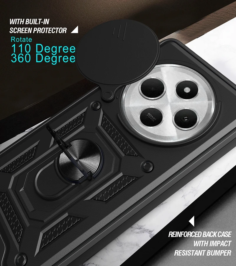 Shockproof Phone Case With Ring Stand And Camera Slide For Poco C75_voghion.com