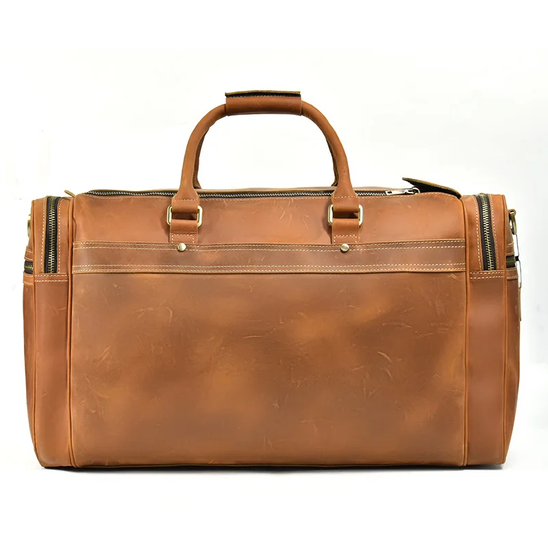 Large Capacity Men’s Black Travel Leather Duffle Bag