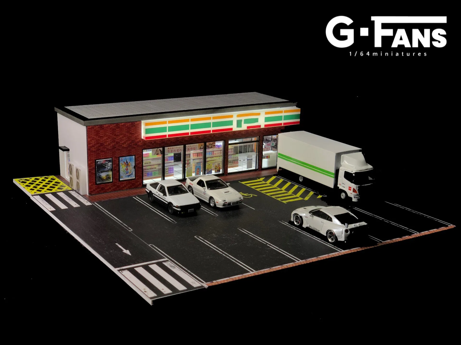 1/64 Diorama Die-Cast Car Garage Model LED Street Building Scene