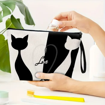 حقيبة مستحضرات التجميل بتصميم قلب القطة، حقيبة مكياج من البوليستر للتخزين، حقيبة مكياج بسحاب للسفر والاستخدام اليومي، هدية مثالية للنساء 5