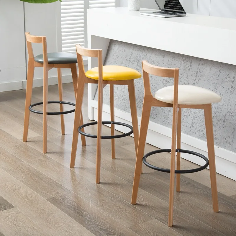 bar stool Nordic solid wood modern simple creative bar stool new Chinese style balcony home light luxury backrest_high chai