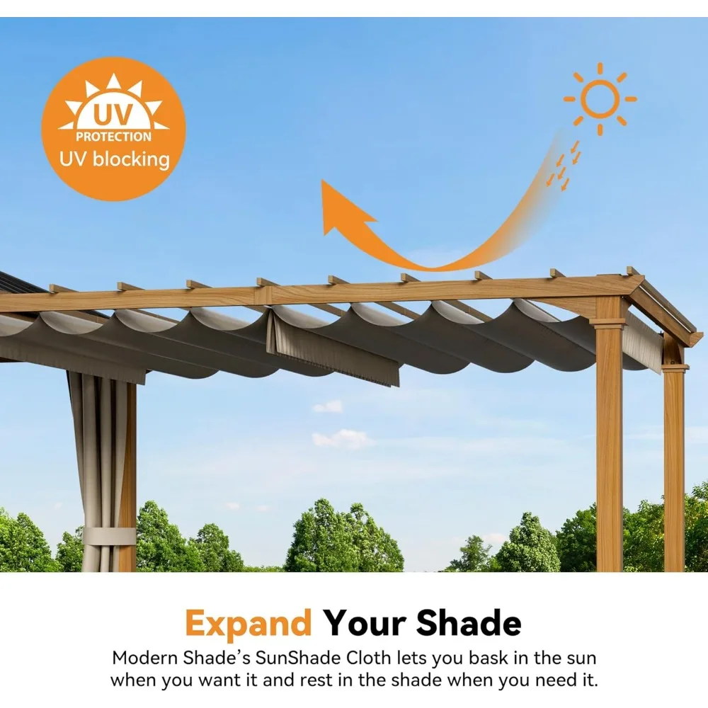 Modern Shade Sunrise Coast Pavilion Pergola Hybrid Gazebo with Adjustable Shade Fabric, Hardtop Roof with Privacy Curtai 5