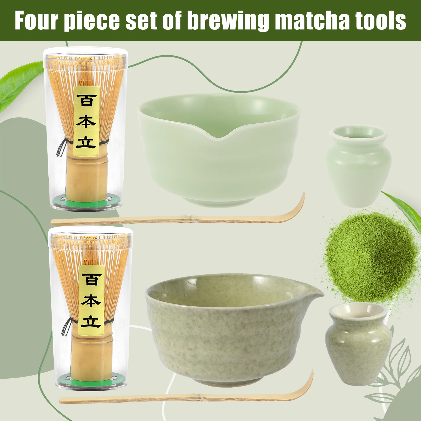 Matcha Whisk Set - 8 Pieces With Ceramic Bowl, Bamboo Whisk, Scoop, Sifter & Stands, Complete Tea Making Kit