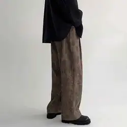 Vintage Khaki Men Straight Pants Fashion Floral Baggy Trousers Summer Casual Sweatpants Bottoms Harajuku Streetwear Y2K Clothes