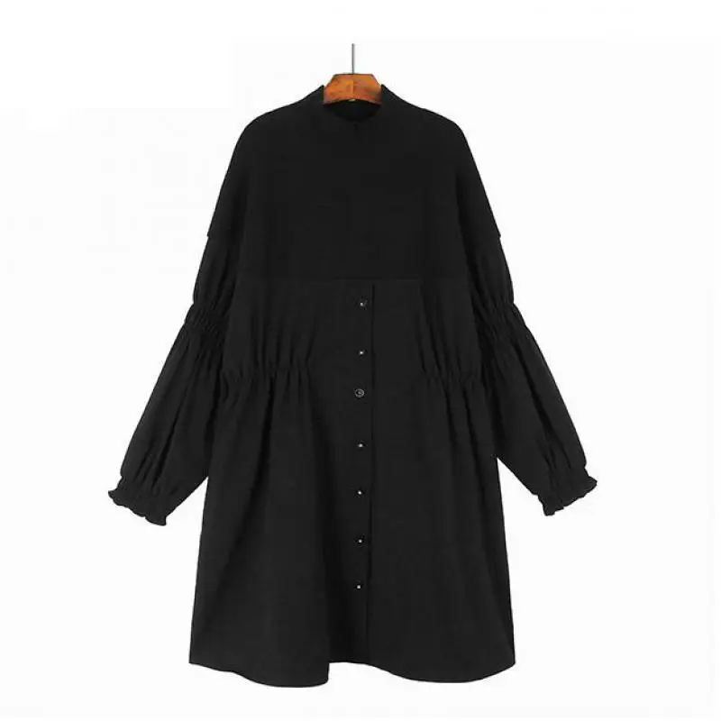 

TNFS Women Dress Knitting Patchwork Black Casual Dresses Long Sleeves Fashion Loose Autumn And Winter Long Dresses 2023 New