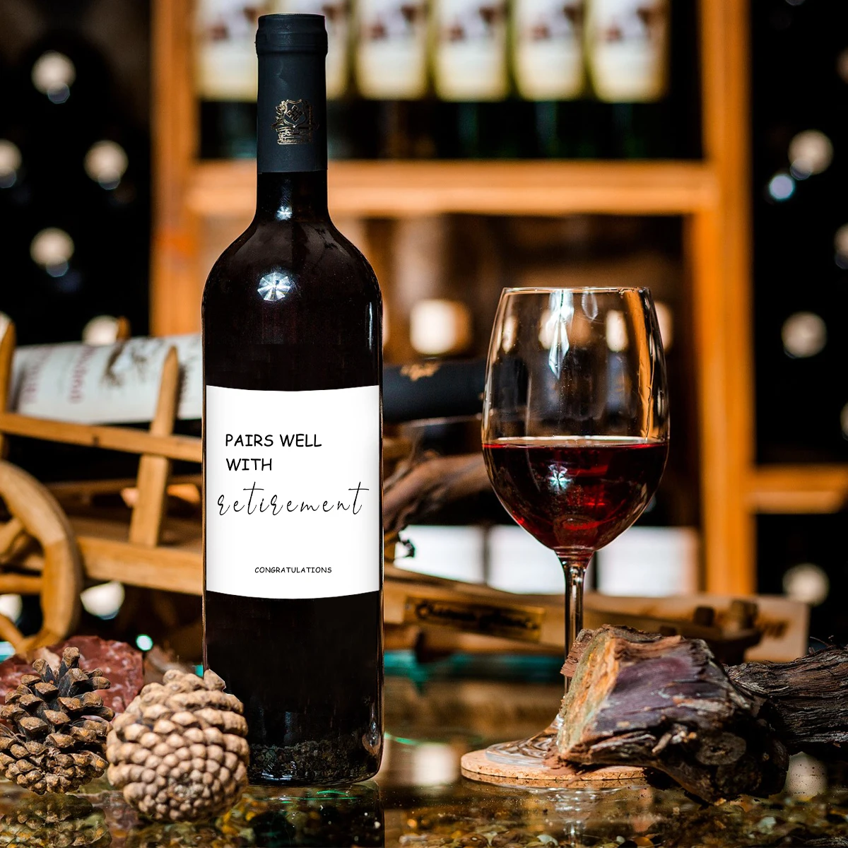 4-Pack Humorous Wine Bottle Stickers – Funny Retirement-Themed Self-Adhesive Labels for... - SKU HWBS1758 - UGI Packaging