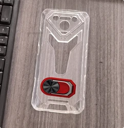 Durable Soft TPU Silicone Case with 360° Finger Ring and Built - In Bracket for Armor 34 (Plus) (Transparent C Red)