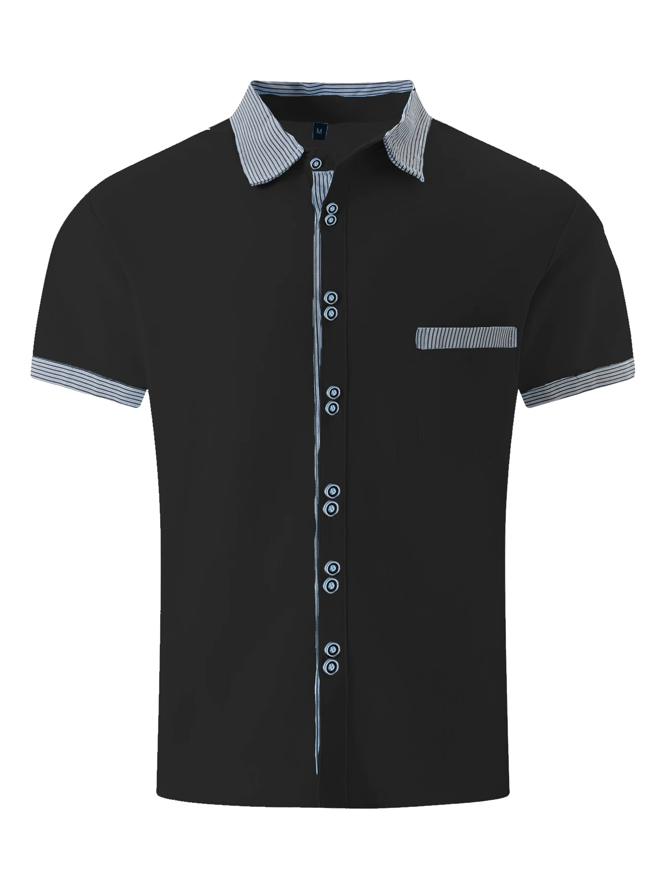 Men's Shirts Fashion Striped Double Buckle Short Sleeve Business Slim Casual
