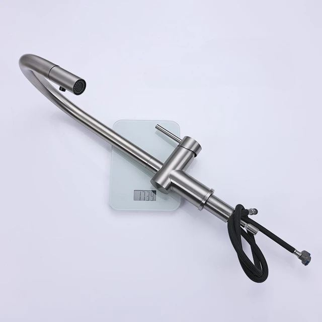 ก๊อกน้ำห้องครัวสีโรสโกลด์ขัดเงา สแตนเลส 304 แบบดึงออกได้ พร้อมหัวฉีดน้ำร้อนน้ำเย็น 5