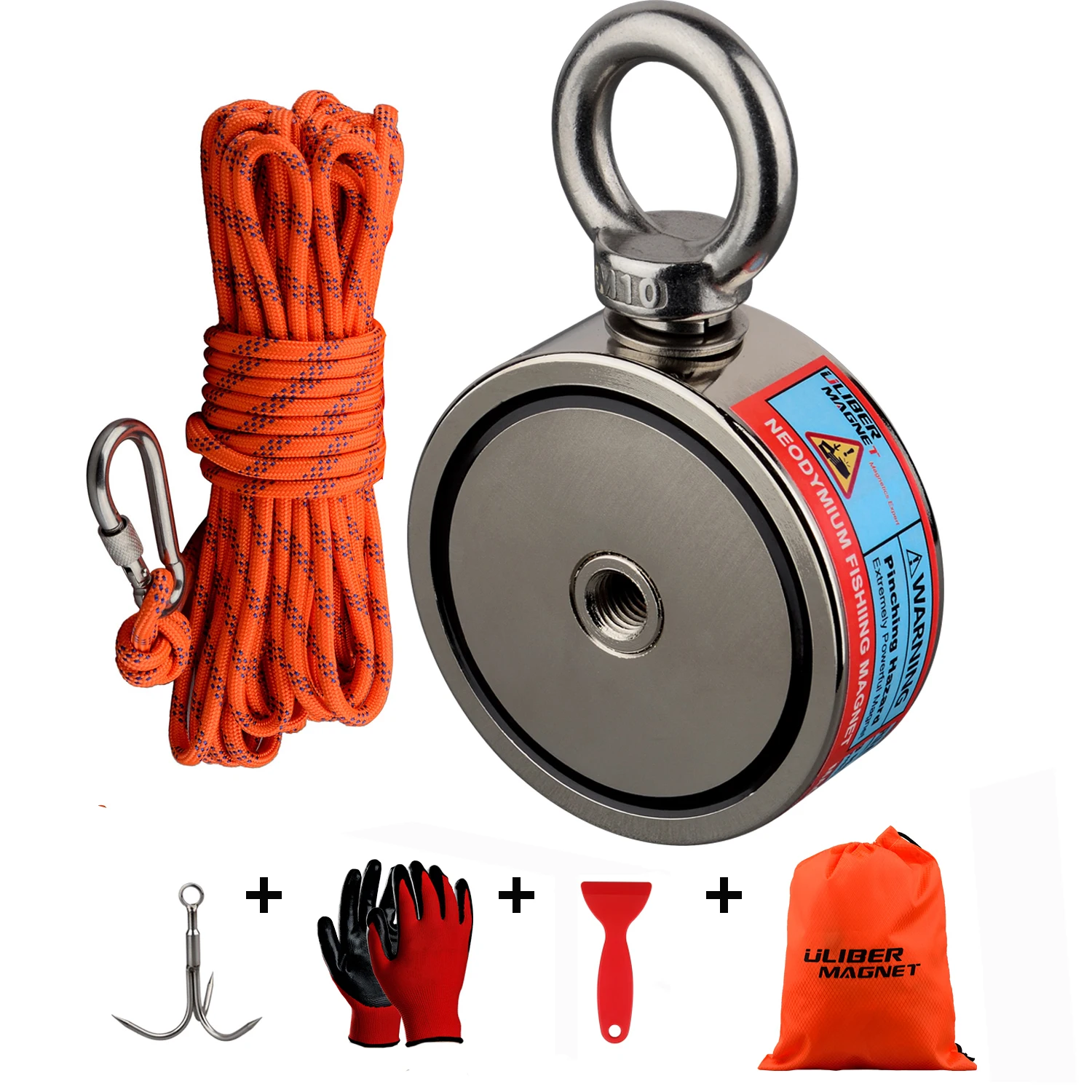 Sided 300-500KG Magnet Fishing Kit Neodymium Magnets Rope Claw Gloves Glue  Plastic Shovel Bag Magnetic Recovery Salvage
