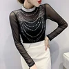 Heavy Embellied T-irt Women's Long Sve Me Paneling f High Collar Base irt Inner Wear Slimming Top Korean Sle