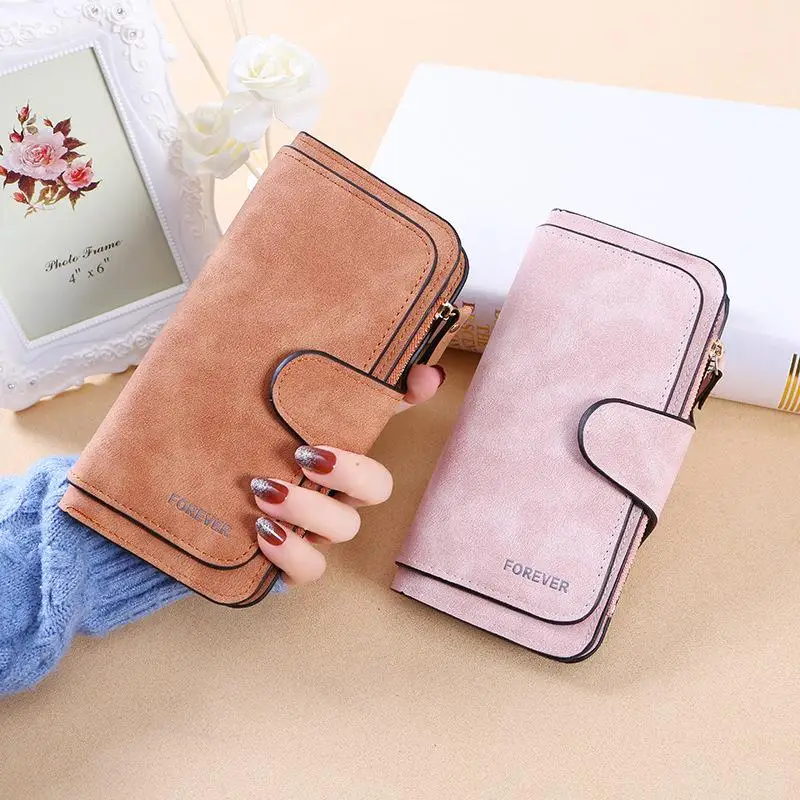 Portafoglio da donna alla moda a tre ante, semplice, in similpelle, con chiusura a scatto, porta carte, scomparti multipli per carte, portamonete lungo, per shopping quotidiano e viaggi.